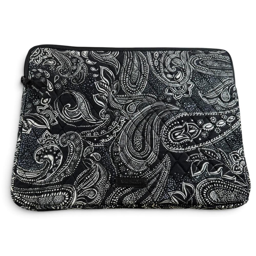 Vera Bradley Black White Paisley Quilted Laptop Sleeve Case Padded Tech Cover